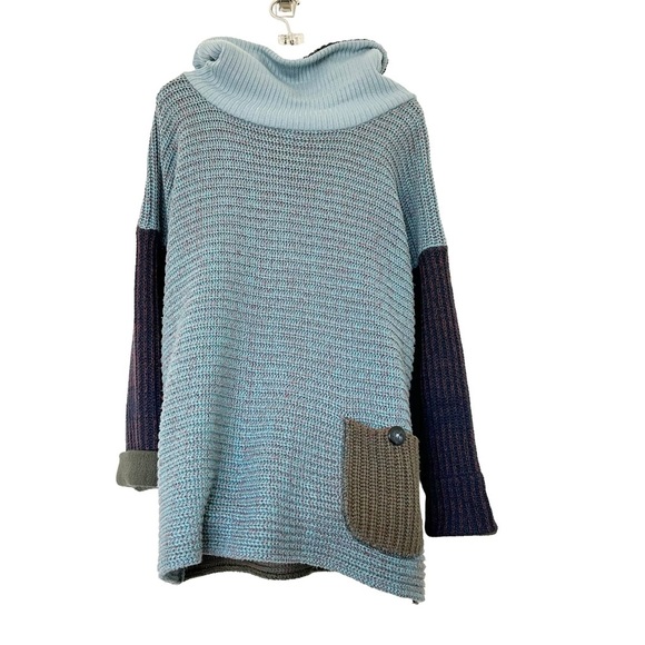 Margaret Winters color block sweater cowl neck color block reversible tunic XL - Picture 2 of 9
